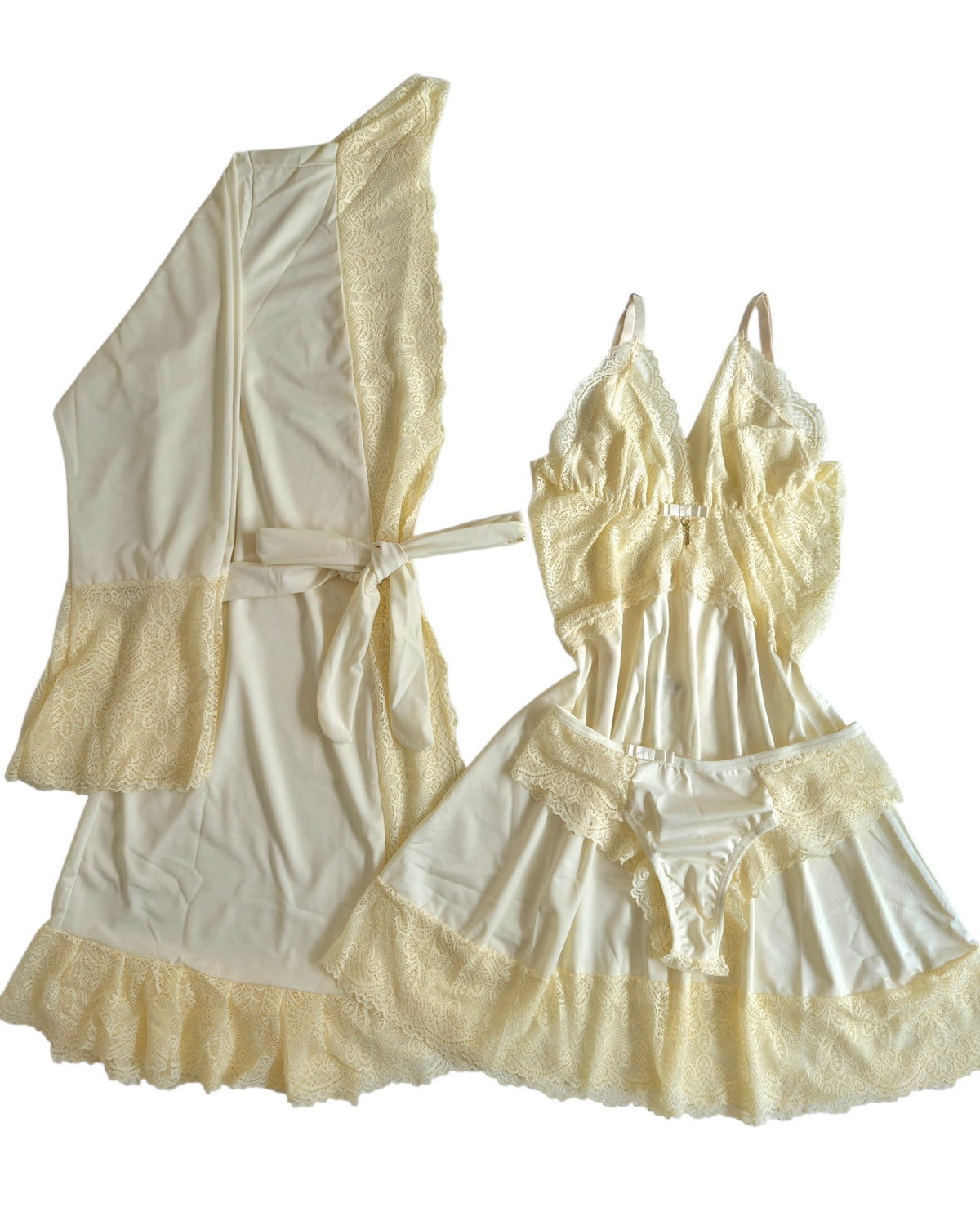 CONJUNTO ROBE CAMISOLA E CALCINHA MARFIM