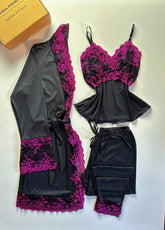 CONJUNTO ROBE E PIJAMA PRETO/PINK