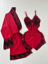 CONJUNTO ROBE E BABY DOLL LUXO VERMELHO/PRETO