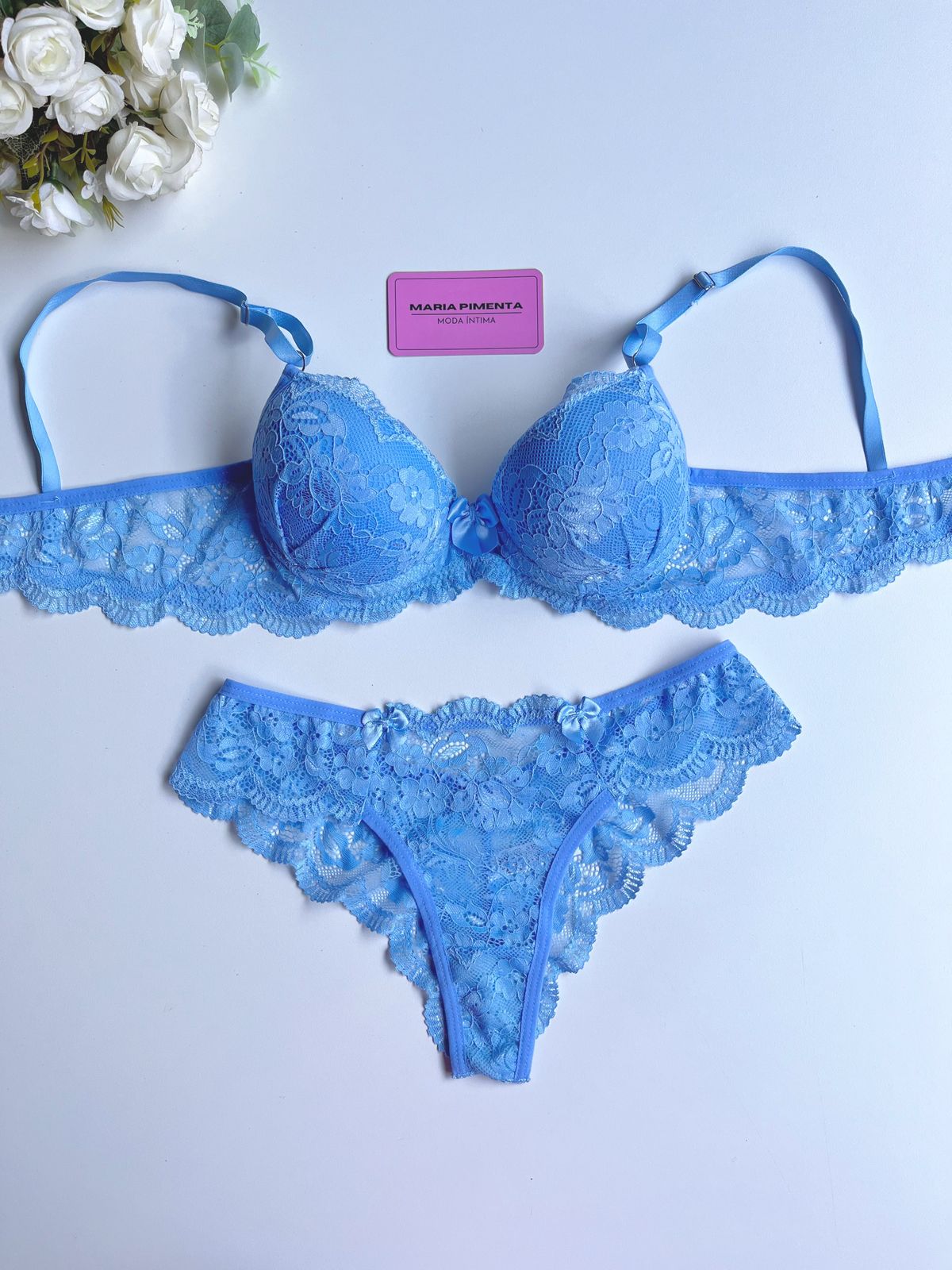 CAMISOLA LUXO E CONJUNTO DE LINGERIE AZUL