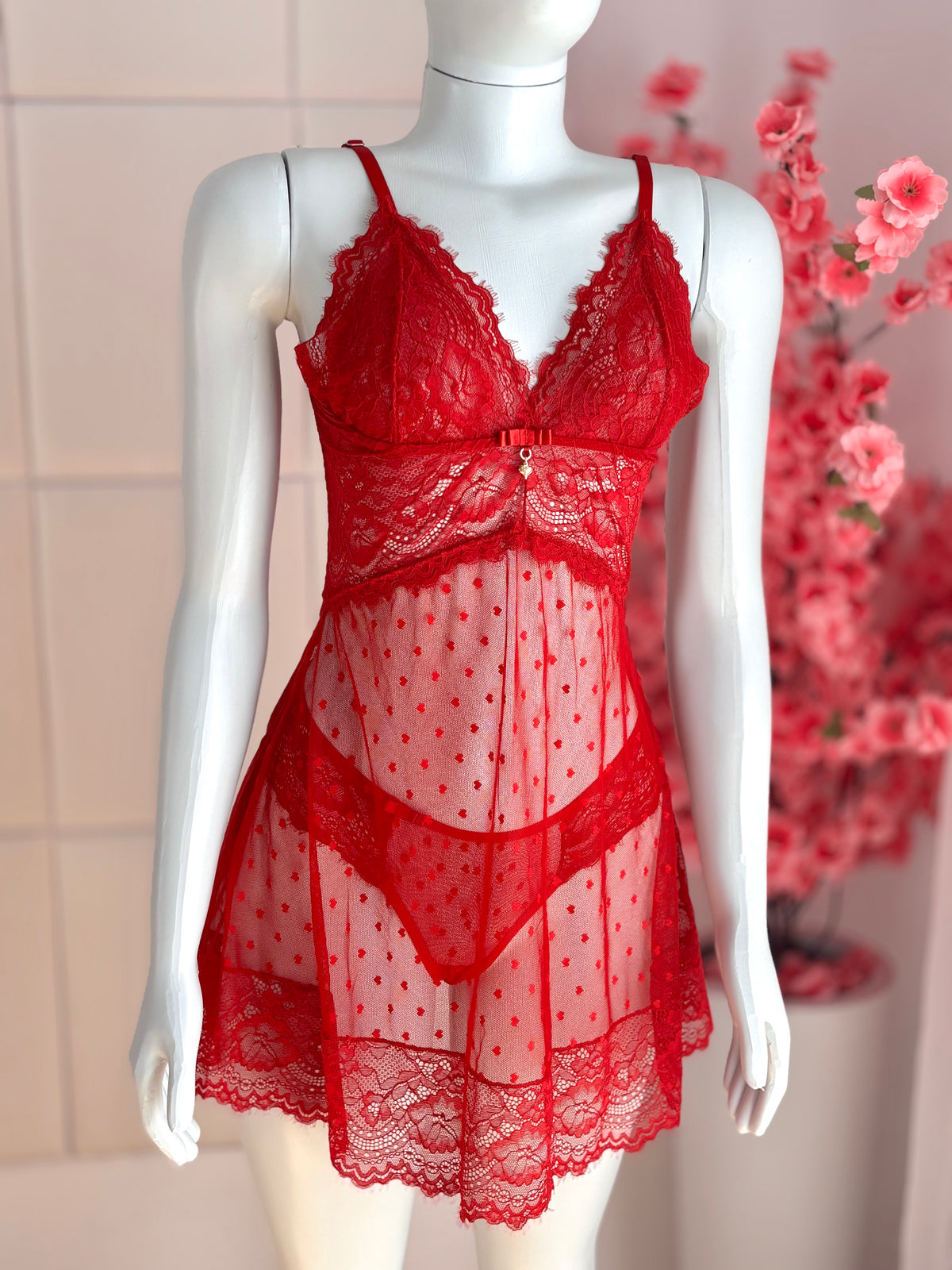 CONJUNTO LOVE CAMISOLA E LINGERIE VERMELHO
