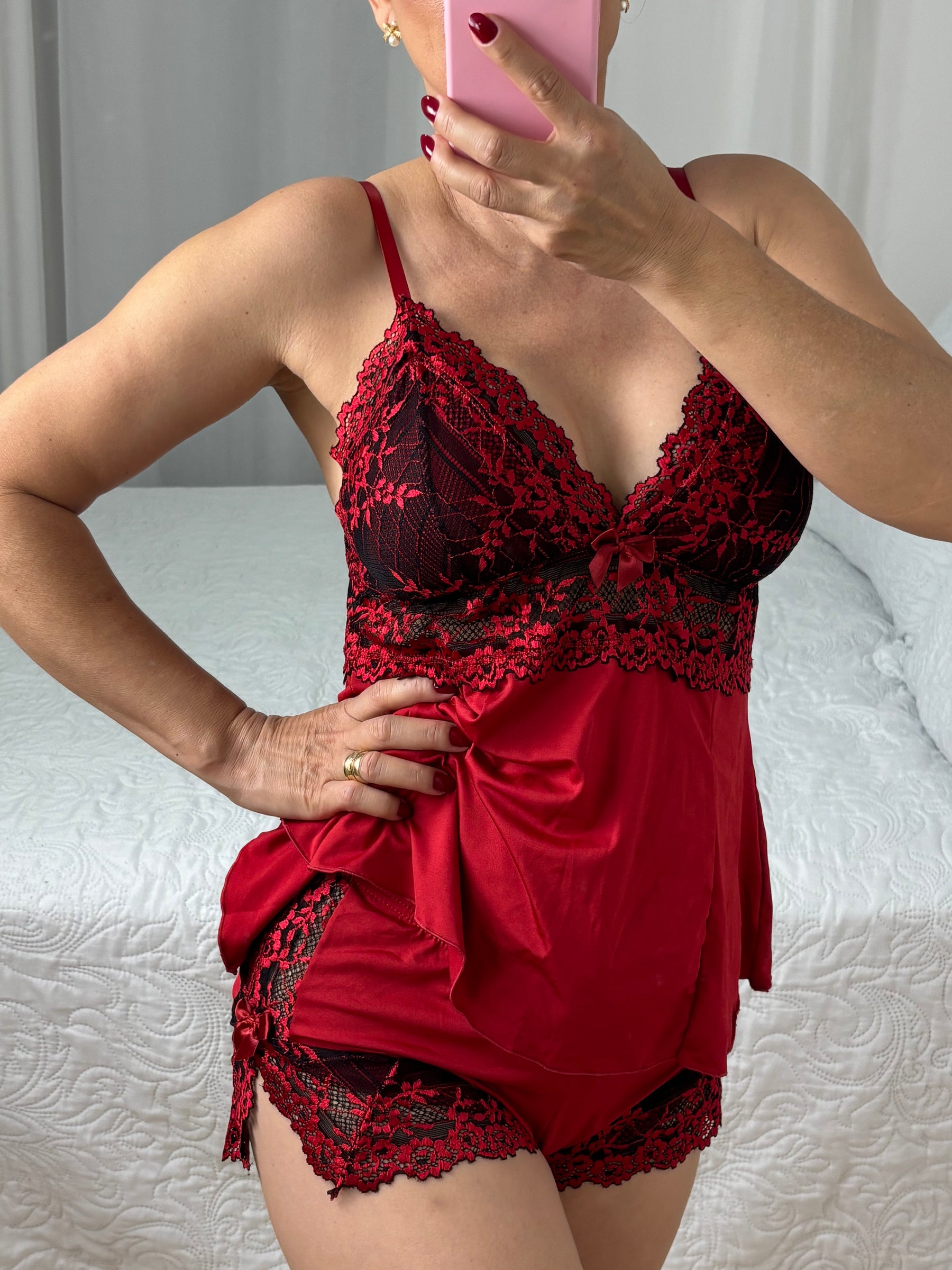 BABY DOLL VERMELHO/PRETO