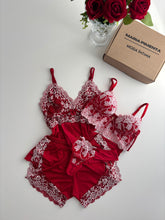 COMBO BABY DOLL E CONJUNTO DE LINGERIE CROPED VERMELHO/BRANCO