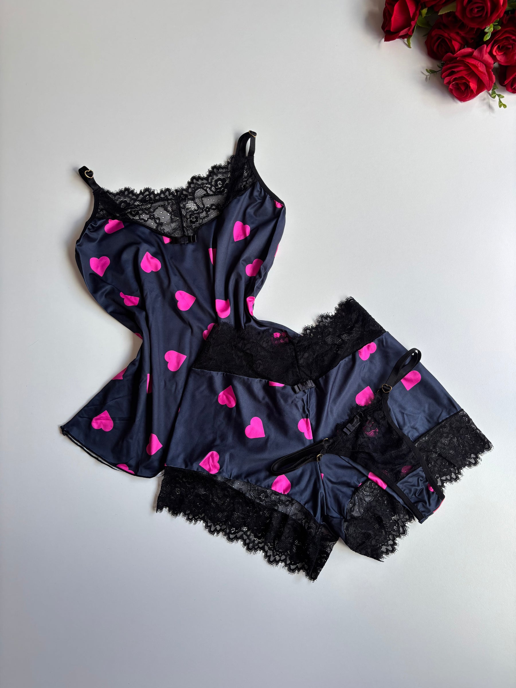 BABY DOLL CORAÇÕES 3 PEÇAS