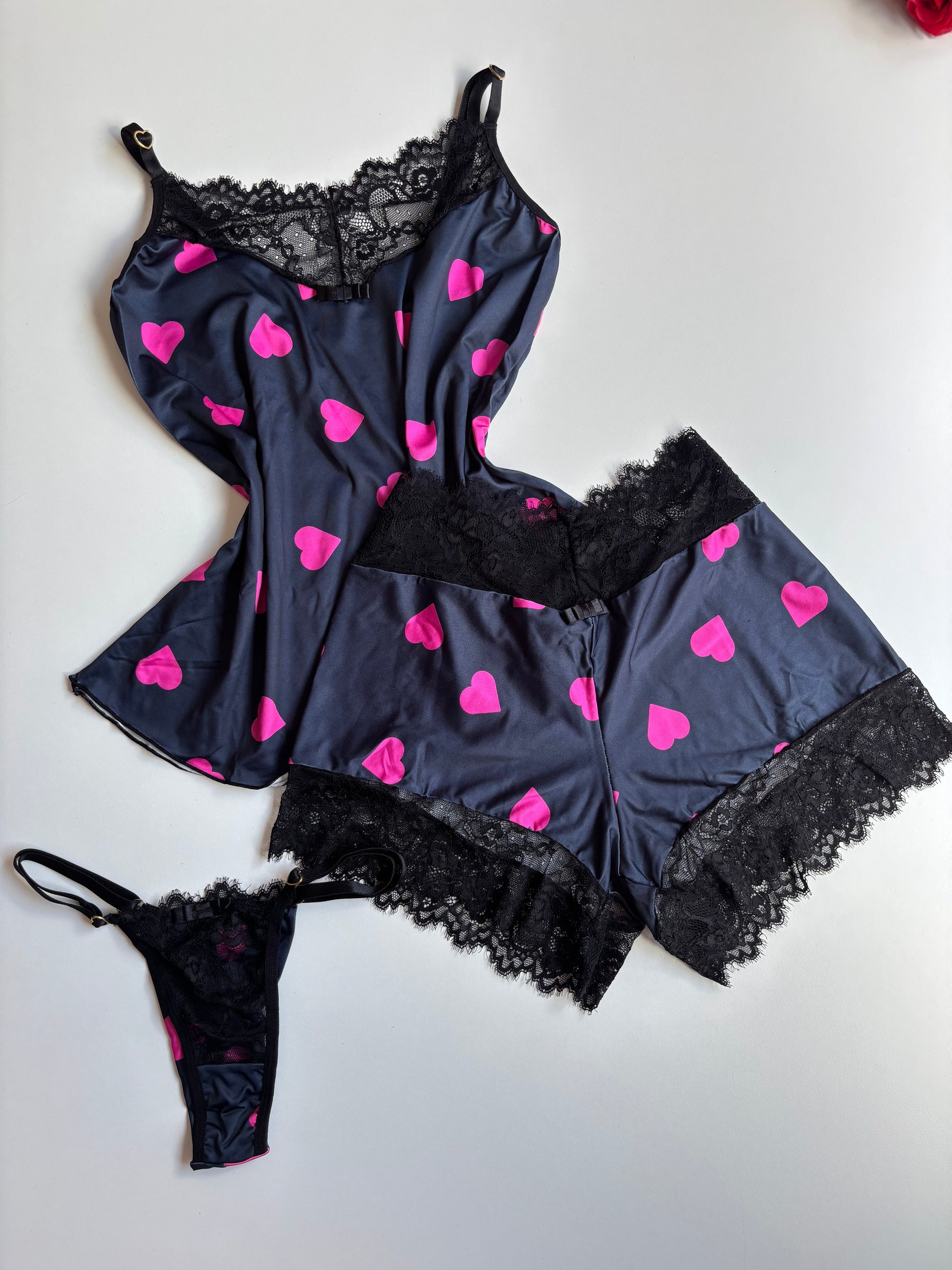 BABY DOLL CORAÇÕES 3 PEÇAS