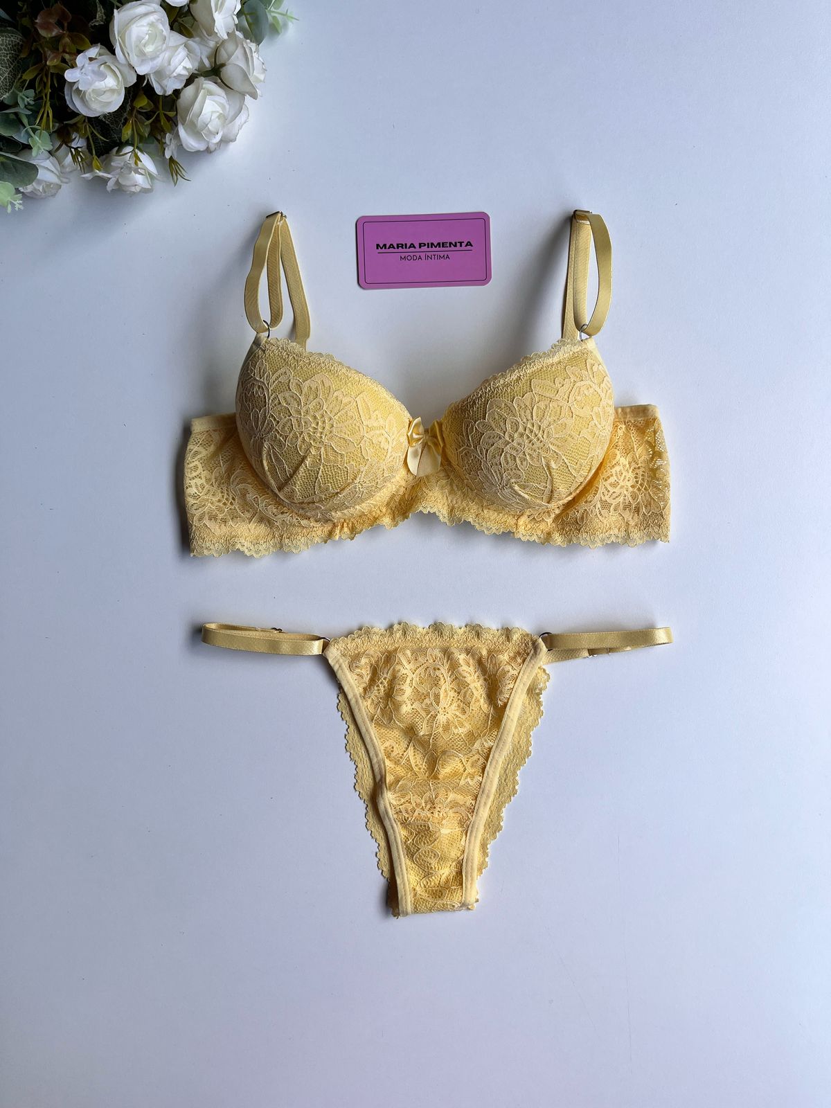 CONJUNTO DE LINGERIE RENDA AMARELO