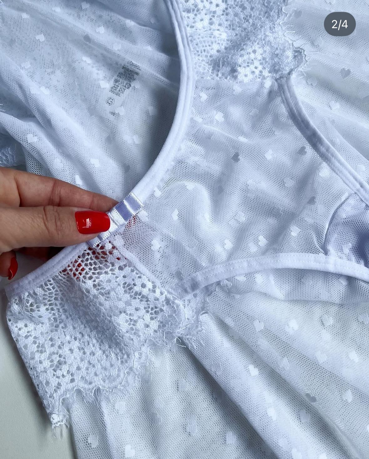 CAMISOLA CORAÇÕES EM TULE BRANCO