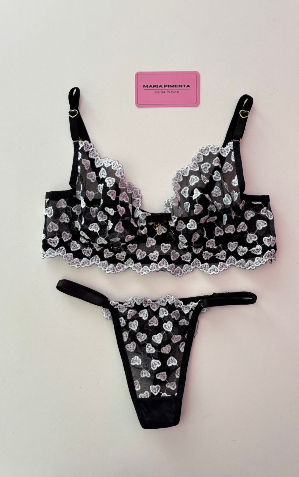 CONJUNTO LOVE CAMISOLA E LINGERIE PRETO