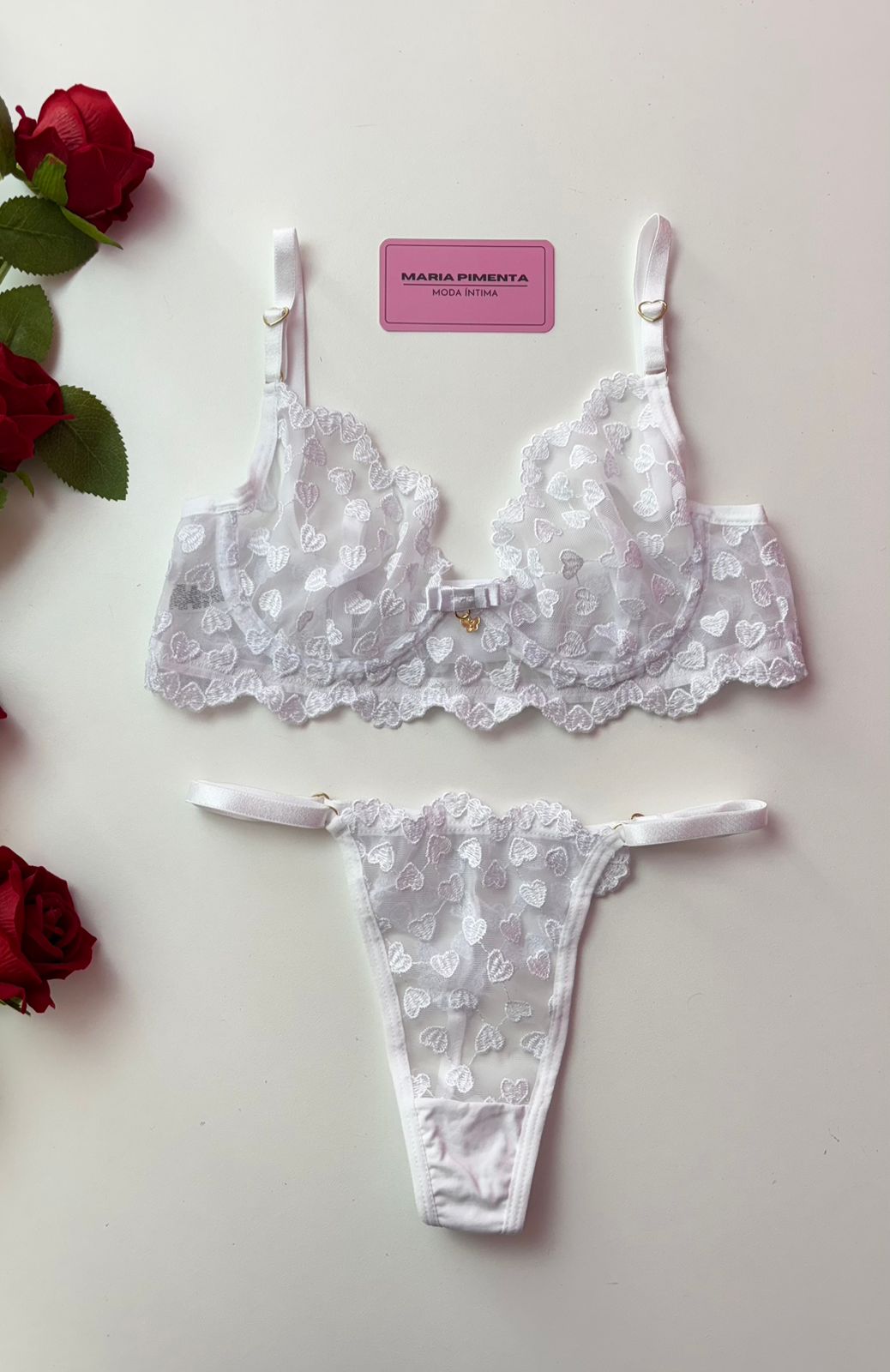 CONJUNTO LOVE CAMISOLA E LINGERIE BRANCO