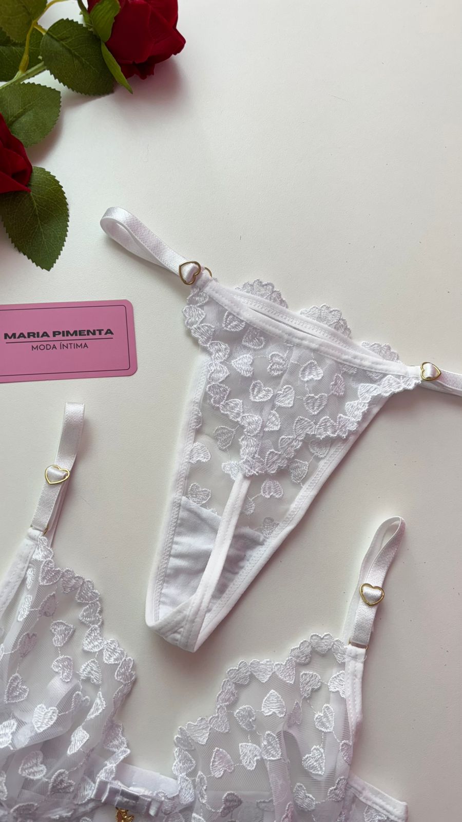 CONJUNTO LOVE CAMISOLA E LINGERIE BRANCO