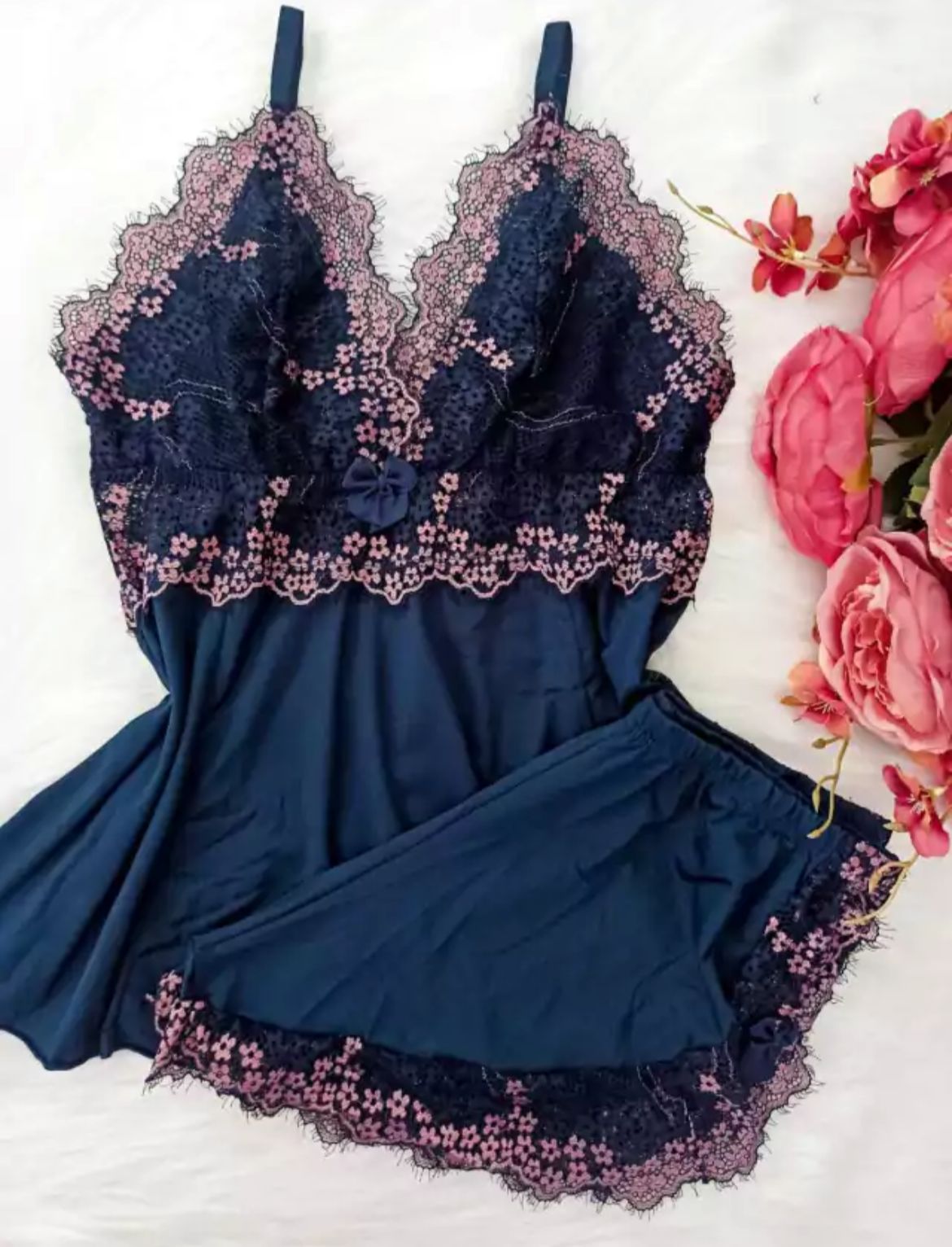 BABY DOLL AZUL MARINHO COM ROSE