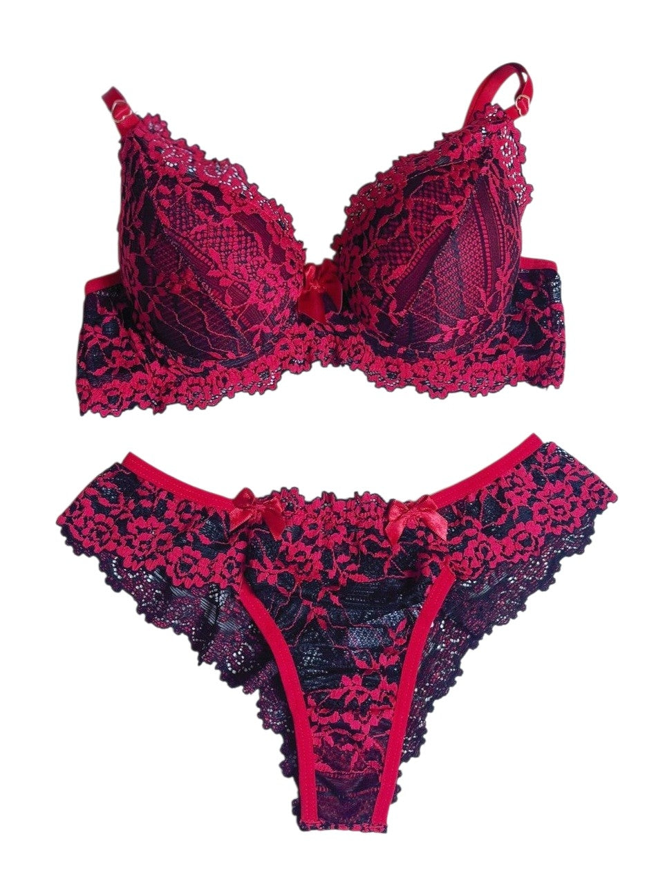 CONJUNTO RENDA BICOLOR VERMELHO/PRETO