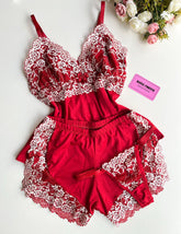 BABY DOLL COM CALCINHA FIO VERMELHO/BRANCO