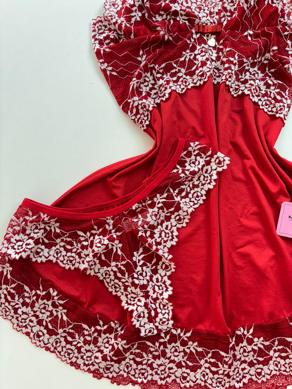 CAMISOLA E CONJUNTO DE LINGERIE CROPED VERMELHO/BRANCO