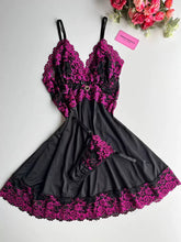 CAMISOLA PRETO/PINK COM CALCINHA FIO