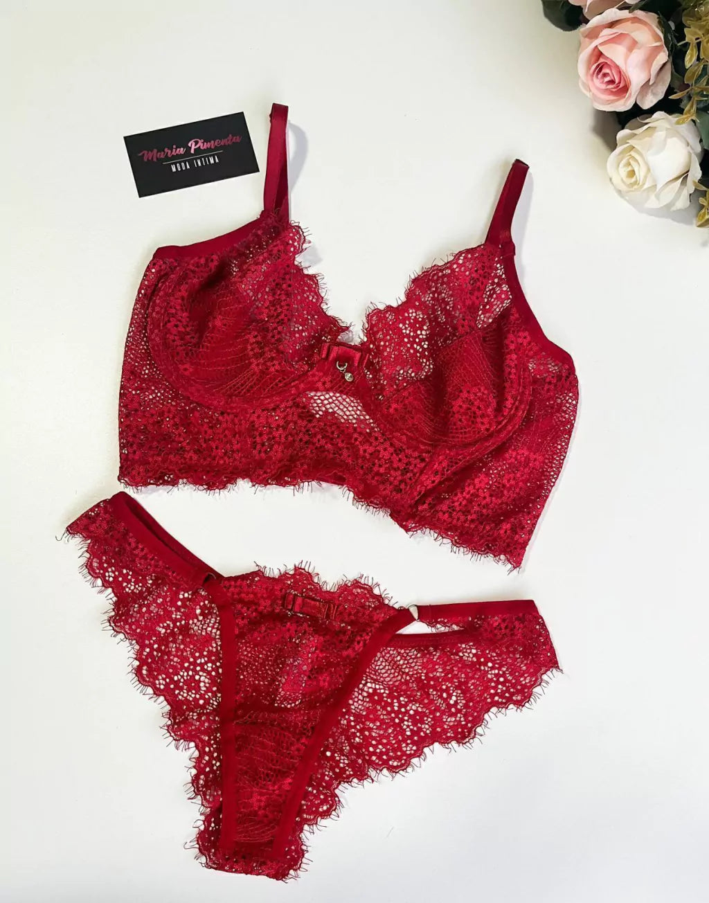 CONJUNTO PAIXÃO VERMELHO EM RENDA