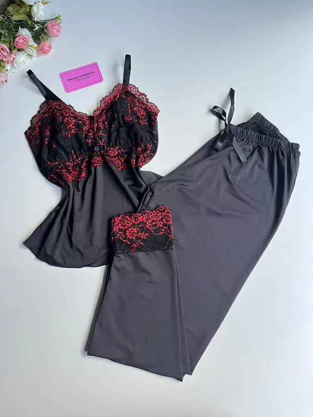 PIJAMA LUXO PRETO/VERMELHO