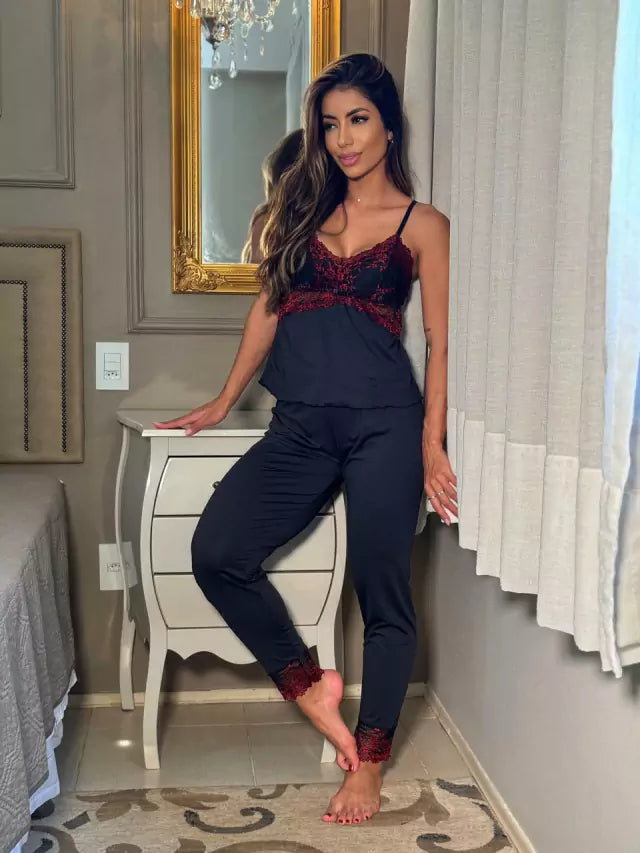PIJAMA LUXO PRETO/VERMELHO