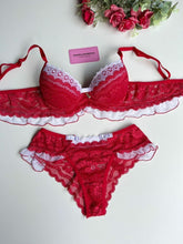 CONJUNTO DE LINGERIE BABADO VERMELHO/BRANCO