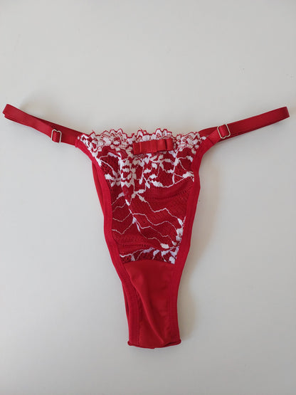 CALCINHA FIO DE REGULAGEM VERMELHO/BRANCO