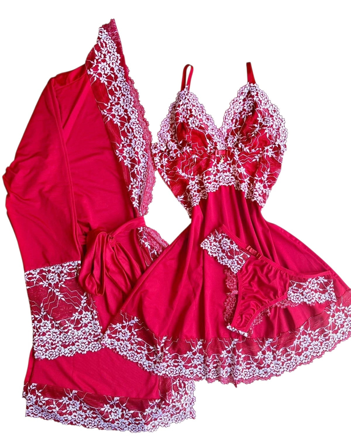 CONJUNTO ROBE E CAMISOLA VERMELHO/BRANCO