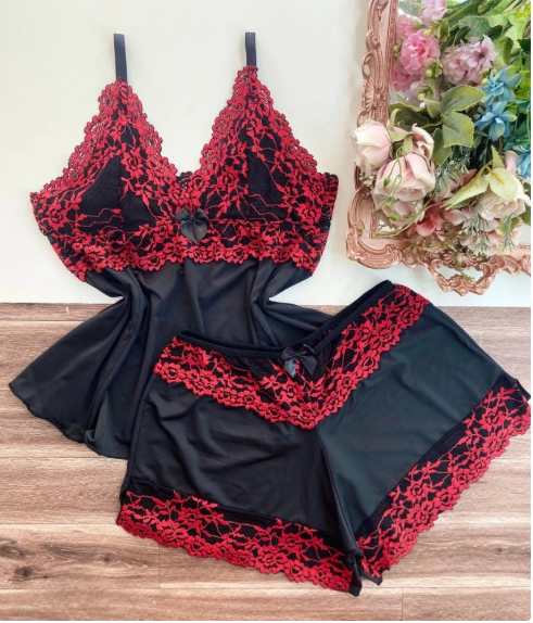 BABY DOLL CHARME PRETO E VERMELHO