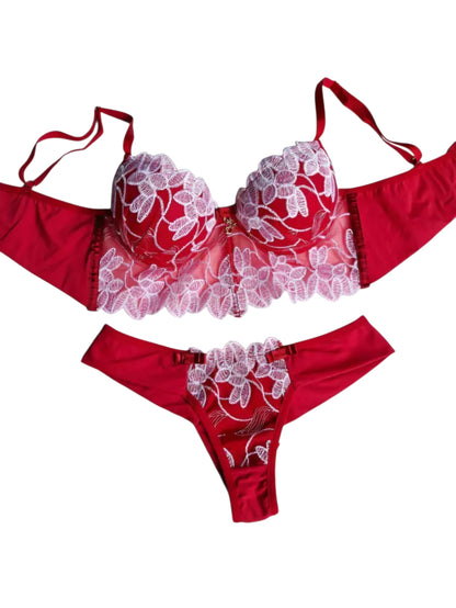 CONJUNTO DE LINGERIE CROPED VERMELHO/BRANCO