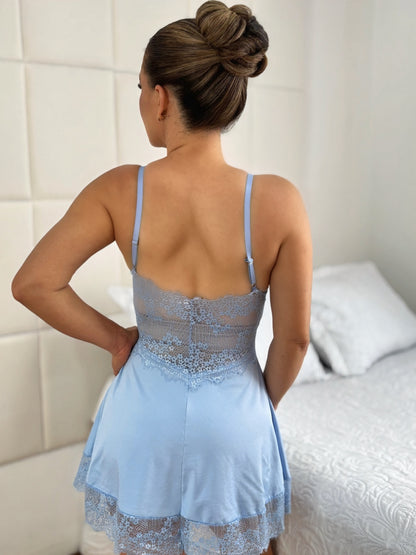 CAMISOLA LUXO E CONJUNTO DE LINGERIE AZUL