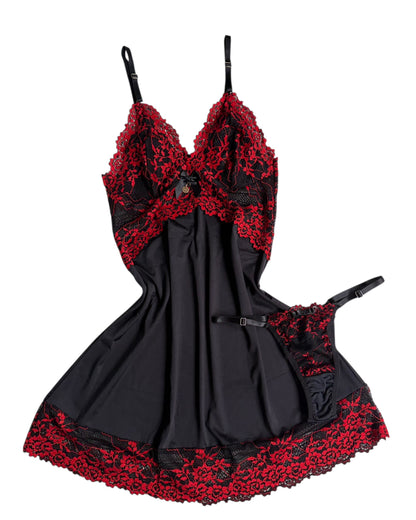 CAMISOLA PRETO/VERMELHO COM CALCINHA FIO