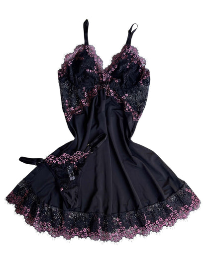 CAMISOLA PRETO/ROSÉ COM CALCINHA FIO DE REGULAGEM