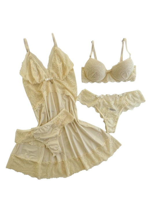 CAMISOLA LUXO E CONJUNTO DE LINGERIE MARFIM