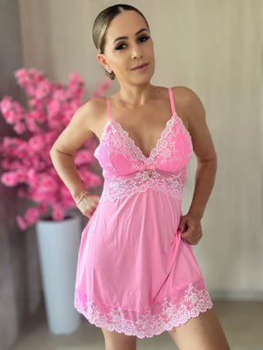 CAMISOLA LUXO E CONJUNTO DE LINGERIE ROSA/BRANCO