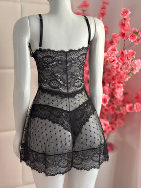 CAMISOLA EM TULE E CONJUNTO PAIXÃO PRETO