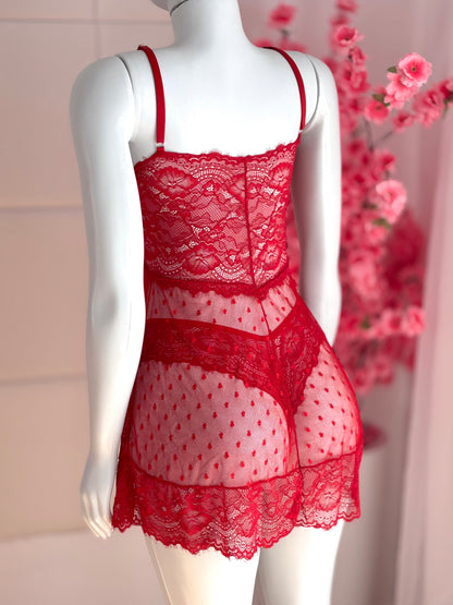 CONJUNTO LOVE CAMISOLA E LINGERIE VERMELHO