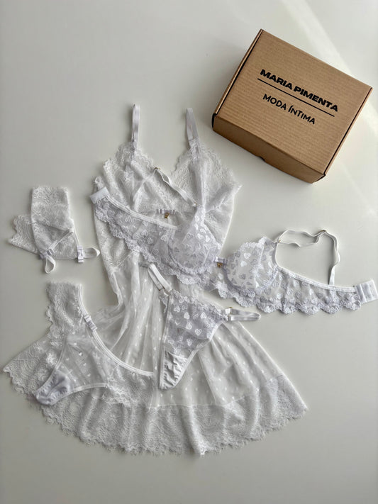 CONJUNTO LOVE CAMISOLA E LINGERIE BRANCO