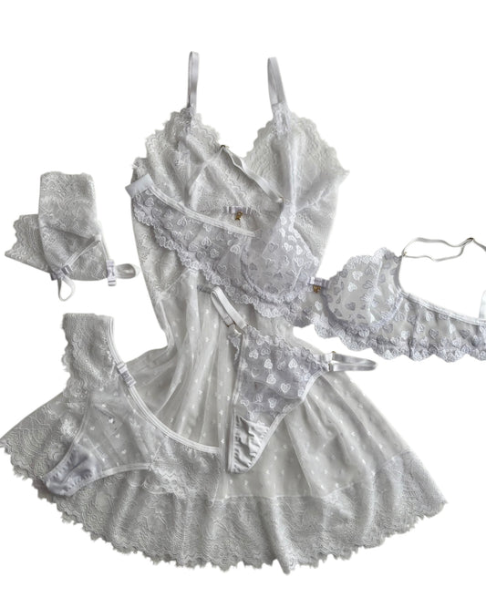 CONJUNTO LOVE CAMISOLA E LINGERIE BRANCO