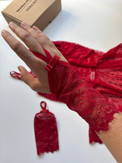 CONJUNTO LOVE CAMISOLA E LINGERIE VERMELHO