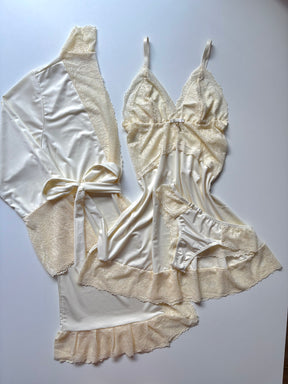 CONJUNTO ROBE CAMISOLA E CALCINHA MARFIM