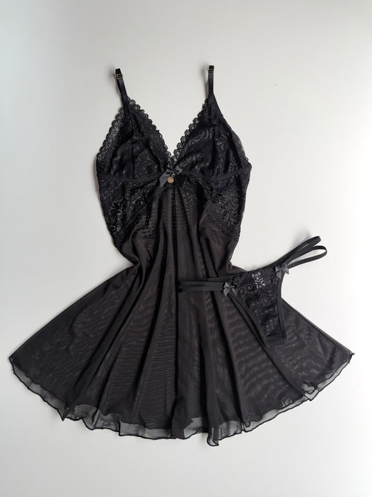 CAMISOLA EM TULE LOVERS PRETO