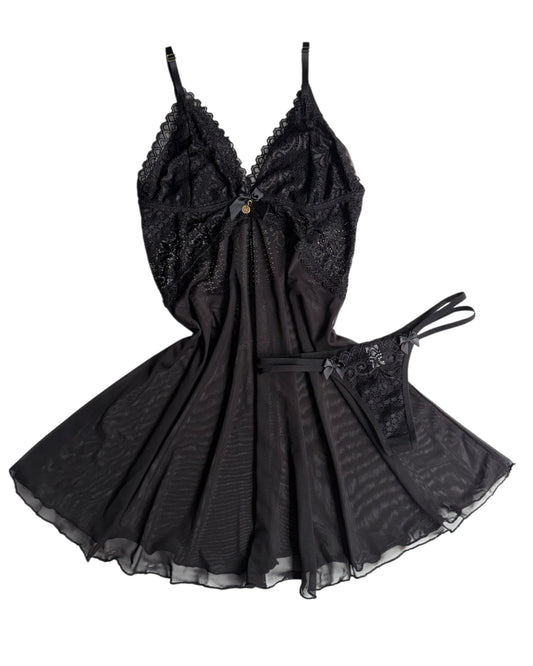 CAMISOLA EM TULE LOVERS PRETO