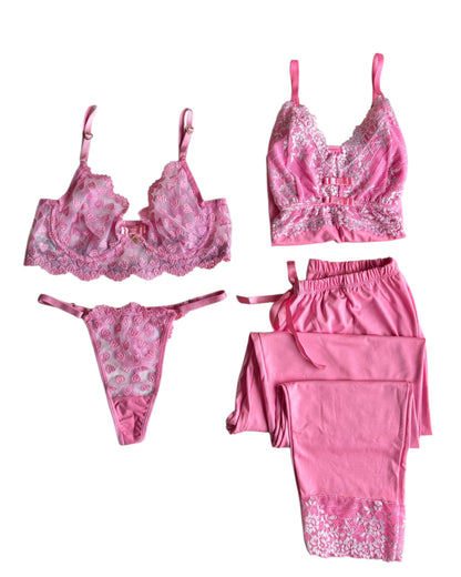 PIJAMA COM CONJUNTO DE LINGERIE ROSA