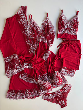 COMBO COMPLETO COM PIJAMA VERMELHO/BRANCO