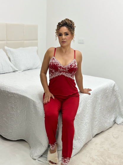 PIJAMA LUXO VERMELHO/BRANCO