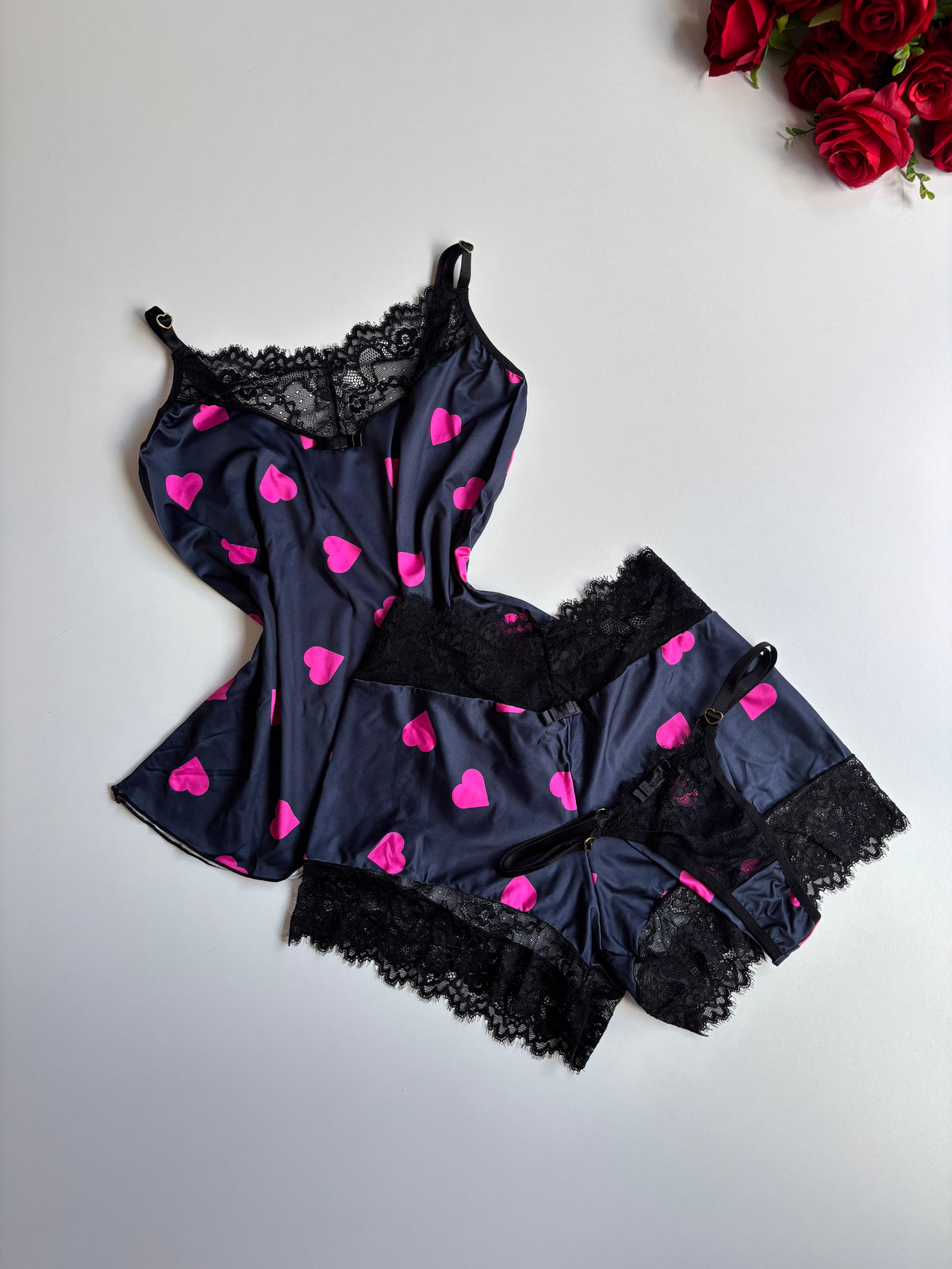 BABY DOLL CORAÇÕES 3 PEÇAS