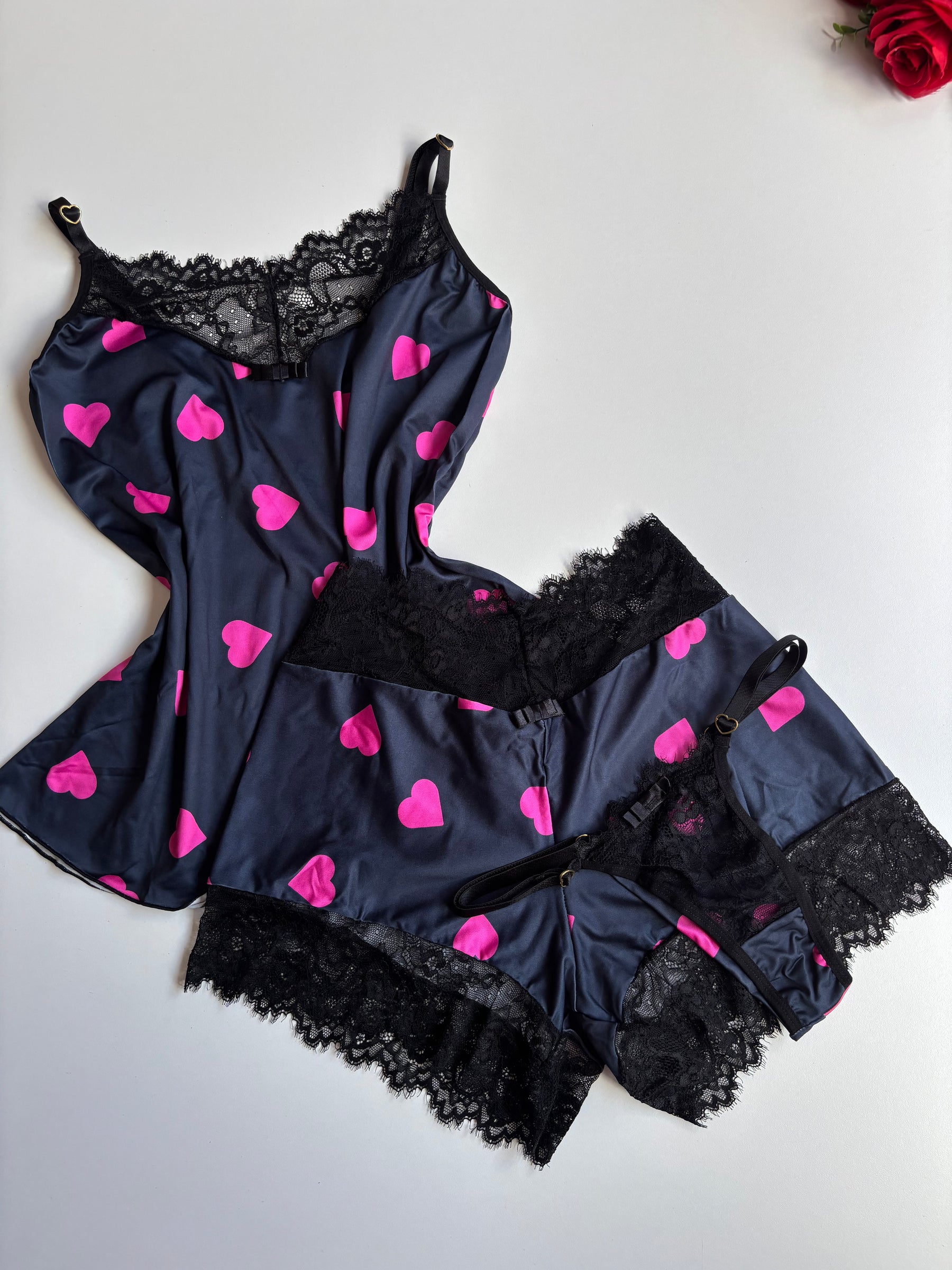 BABY DOLL CORAÇÕES 3 PEÇAS