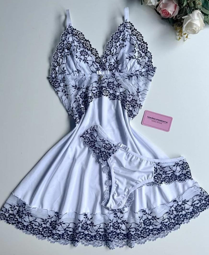 CAMISOLA BRANCO/PRETO COM CALCINHA