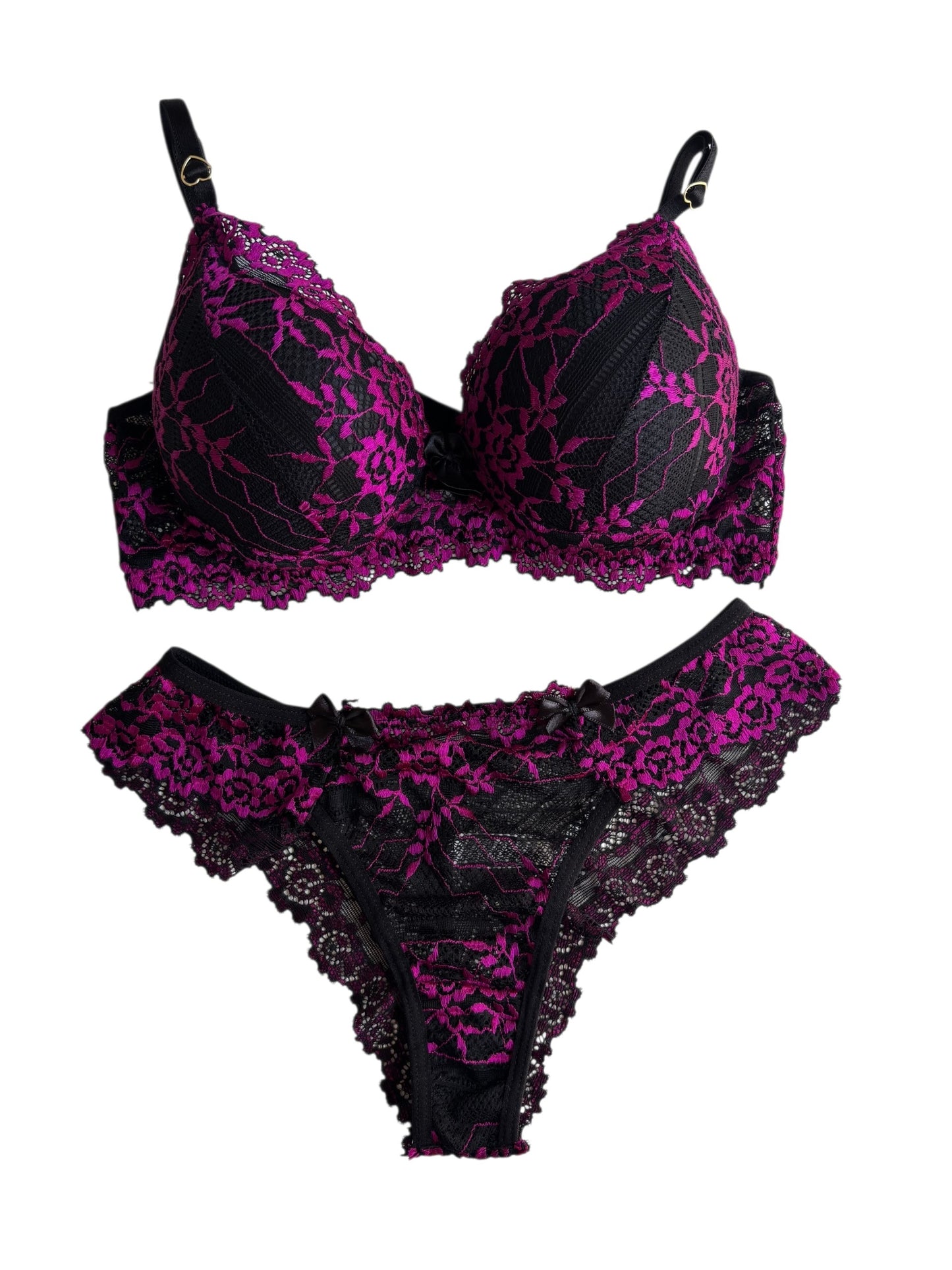 CONJUNTO RENDA BICOLOR PRETO/PINK