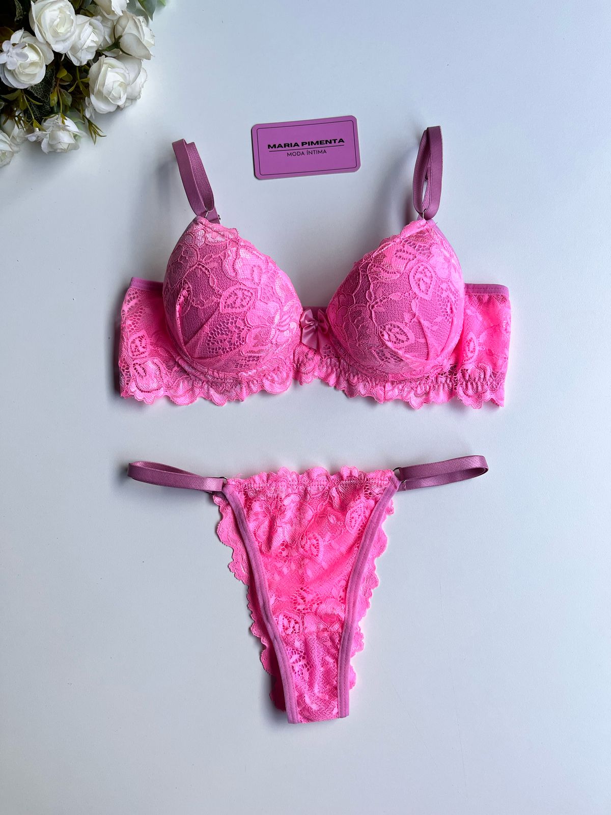 CONJUNTO DE LINGERIE RENDA  ROSA