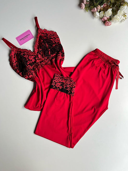 PIJAMA LUXO VERMELHO/PRETO