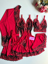 CONJUNTO ESPECIAL ROBE, CAMISOLA E BABY DOLL VERMELHO/PRETO